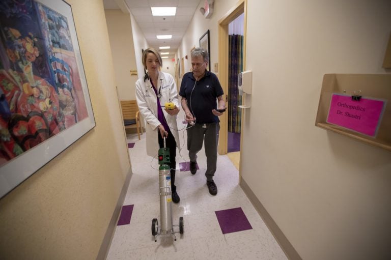 Rice, who studies the health effects of air pollution, talks with Howard about his increased breathing problems and their possible link to the heat waves, increased pollen and longer allergy seasons associated with climate change. (Jesse Costa/WBUR)