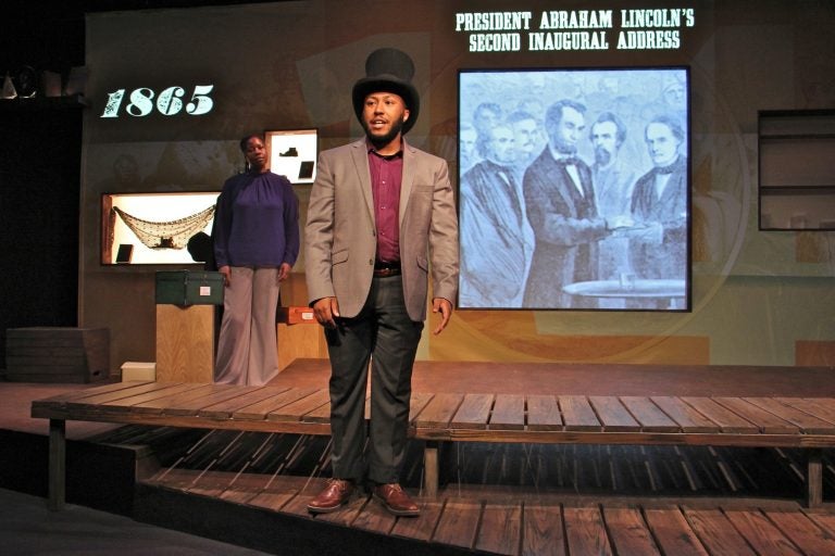 Ebony Pullum and Nathan Alford-Tate perform 'FOURTEEN' at the National Constitution Center. (Emma Lee/WHYY)