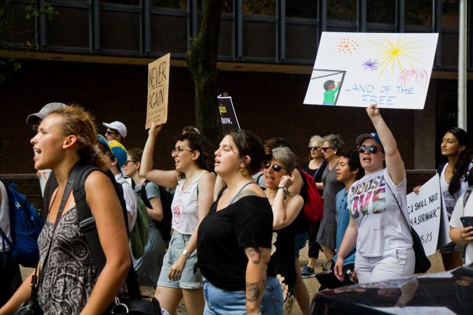 Jewish activist groups demanded immigrants at the border be removed from detention centers on Independence Day in Philadelphia. (Kimberly Paynter/WHYY)