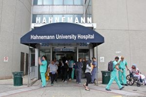 The entrance to Hahnemann University Hospital on North Broad Street in July, before the hospital was shuttered. (Emma Lee/WHYY)