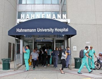 The entrance to Hahnemann University Hospital on North Broad Street in July, before the hospital was shuttered. (Emma Lee/WHYY)