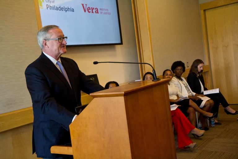 Philadelphia Mayor Jim Kenney voices support for the expansion of the SAFE Network to Philly, where it will offer legal representation for immigrants facing deportation. (Kimberly Paynter/WHYY)