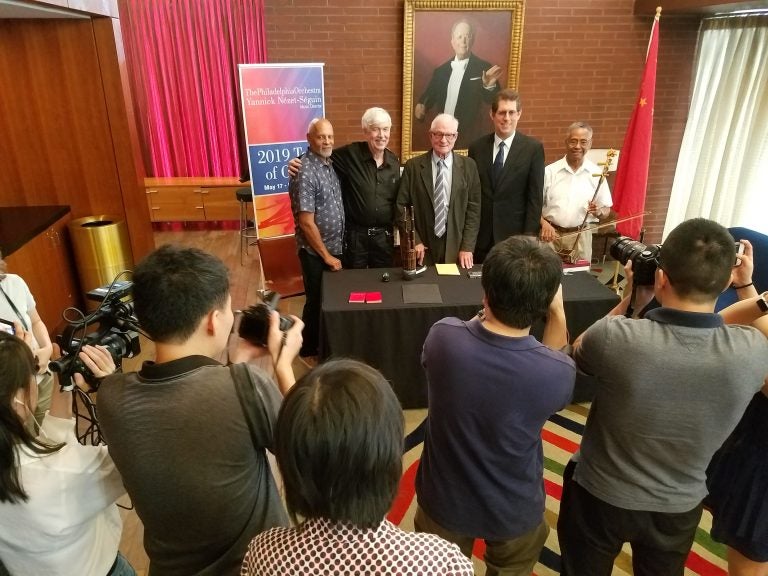 Reporters for various Chinese media outlets came to the Kimmel Center Friday to sit with musicians who were on the historic China tour in 1973 (Peter Crimmins/WHYY)