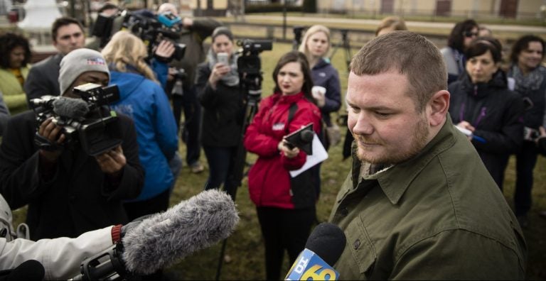 In this file photo, Tamaqua Area School Board member Nicholas Boyle speaks in support of arming teachers and other school employees, to members of the media after a news conference in Tamaqua, Pa., Friday, Jan. 4, 2019. (Matt Rourke/AP Photo) 