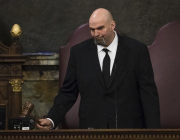 Lt. Gov. John Fetterman gavels in a joint session of the Pennsylvania House and Senate before Democratic Gov. Tom Wolf delivers his budget address for the 2019-20 fiscal year, Harrisburg, Pa., Tuesday, Feb. 5, 2019. (Matt Rourke/AP Photo)