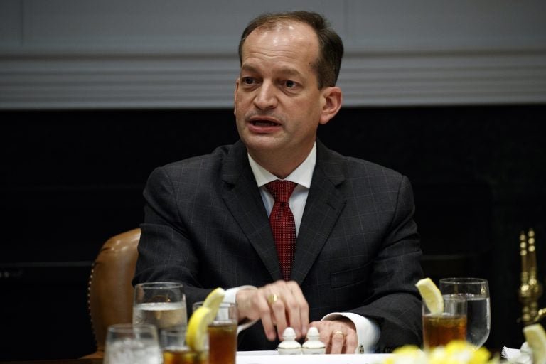In this June 21, 2018, file photo, Secretary of Labor Alex Acosta speaks during a meeting with President Donald Trump and governors in the Roosevelt Room of the White House in Washington. Congressional Democrats are trying to increase pressure on Acosta over his handling of a secret plea deal with a wealthy financier accused of sexually abusing dozens of underage girls. A group of House Democrats is asking the Justice Department to reopen the deal with Jeffrey Epstein. (Evan Vucci/AP Photo, file)