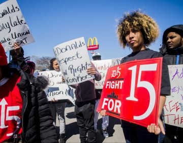 Rally for a $15 minimum wage a rally at McDonald's in the 1500 block of W. Stewart Avenue in Flint, Michigan. (Jake May/The Flint Journal via AP)