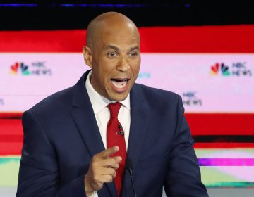 In this June 26, 2019 photo, Democratic presidential candidate Sen. Cory Booker, D-N.J., speaks during a Democratic primary debate hosted by NBC News at the Adrienne Arsht Center for the Performing Art, in Miami.  (Wilfredo Lee/AP Photo)