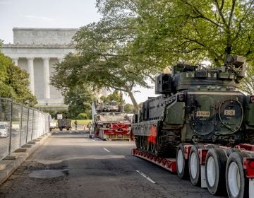 Two Bradley Fighting Vehicles are parked nearby the Lincoln Memorial for President Donald Trump's 'Salute to America' event honoring service branches on Independence Day, Tuesday, July 2, 2019, in Washington. (Andrew Harnik/AP Photo)