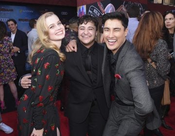 This June 26, 2019 photo released by Sony Pictures shows, from left, Angourie Rice, Zach Barack and Remy Hii at the world premiere of 