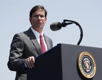 Secretary of Defense Mark Esper speaks during a full honors welcoming ceremony for him at the Pentagon, Thursday, July 25, 2019, in Washington. President Donald Trump attended the ceremony. (Alex Brandon/AP Photo)