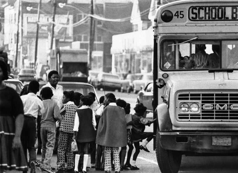 Children board buses in the center city of an unknown location to go to outlying schools on Dec. 10, 1971. Busing children as a means of achieving school integration grew into one of 1971’s major domestic stories. (AP Photo)