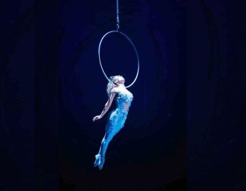 Amalŭna-art Sabrina Aganier, acrobat and contortionist, high above the stage in Cirque du Soleil's “Amalŭna,” now inside Cirque's Big Top constructed in Oaks, Montgomery County. (Photo courtesy of Yanick Déry for Cirque du Soleil)