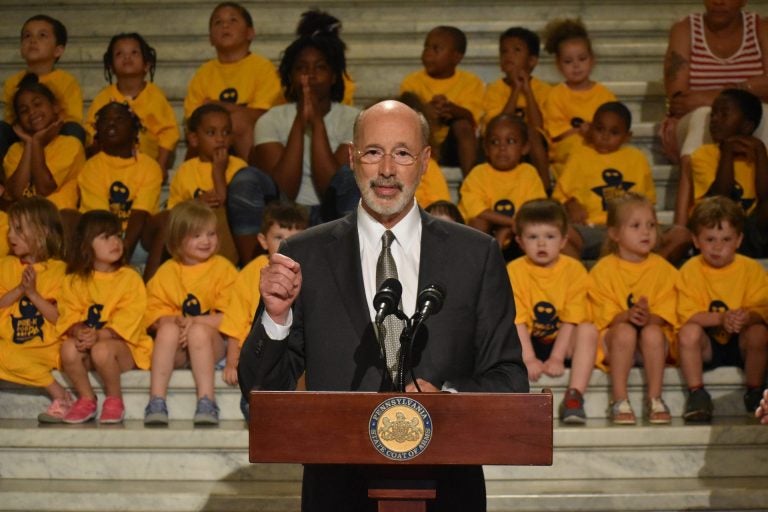 Pennsylvania Gov. Tom Wolf speaks in the Capitol rotunda in June 2019. (Ed Mahon/PA Post) 