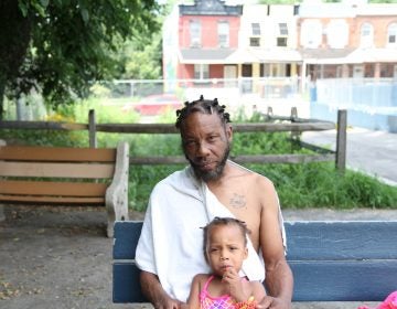 Aaron White only heard about the shooting at Overbrook Playground Sunday morning. He describes the shooting as an unfortunate event in what he considers a quiet part of the neighborhood. He took his three-year-old daughter for a swim Sunday afternoon. (Ximena Conde/WHYY)