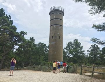 Observation Tower 7 is a fire control tower that was used at Fort Miles to locate targets and direct the firing of guns. Visitors who climb to the top get a great look at the rest of the park and into the Delaware Bay. (Mark Eichmann/WHYY)