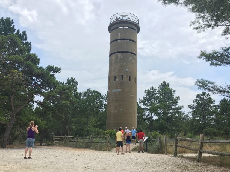 Observation Tower 7 is a fire control tower that was used at Fort Miles to locate targets and direct the firing of guns. Visitors who climb to the top get a great look at the rest of the park and into the Delaware Bay. (Mark Eichmann/WHYY)