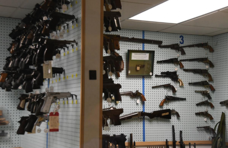 This file photo shows the gun archive in the Philadelphia Police Department's Forensic Science Center office, which holds hundreds of firearms of all types and caliber sizes. (Abdul Sulayman/The Philadelphia Tribune)