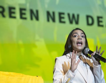 Rep. Alexandria Ocasio-Cortez speaks about the Green New Deal in Washington, D.C., on May 13. She has shined a spotlight on a once-obscure brand of economics known as 