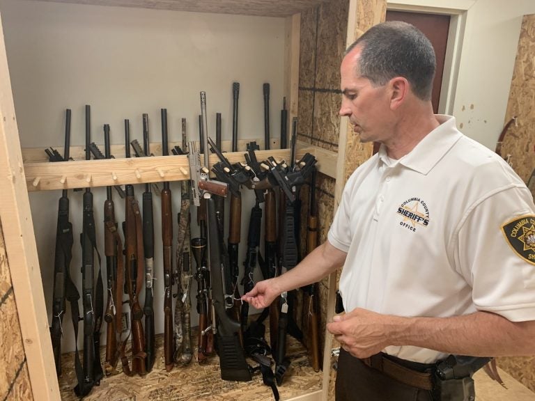 The Columbia County Sheriff's Department weapons storage facility is at 75 percent capacity of its weapons storage, according to Sheriff Timothy Chamberlain. Columbia and other rural counties tend to take multiple guns -- often dozens -- from defendants ordered to relinquish their weapons as part of protection from abuse orders. (Emily Previti/PA Post) 