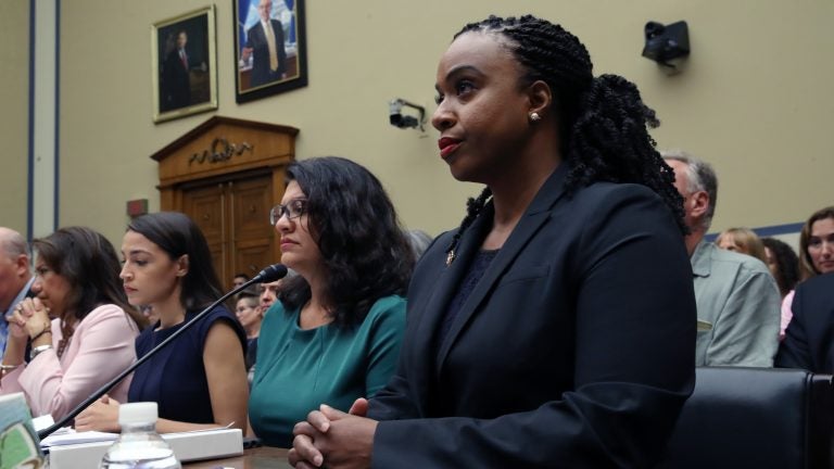 Reps. Veronica Escobar, D-Texas (left), Alexandria Ocasio-Cortez, D-N.Y., Rashida Tlaib, D-Mich., Ayanna Pressley, D-Mass., attend a House oversight hearing on conditions for detained migrants at the U.S.-Mexico border. (Win McNamee/Getty Images)