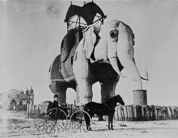 Lucy The Elephant in 1895 stands at Atlantic Avenue and  Decatur Street, Margate City, N.J. (Library of Congress)