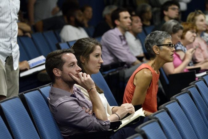 Community members in the audience listen during the first public meeting of the Philadelphia Energy Solutions refinery advisory group (Bastiaan Slabbers for WHYY)
