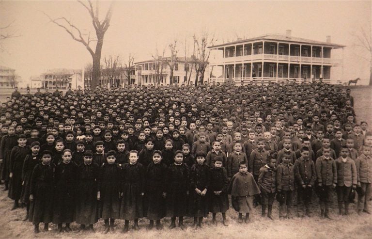 The students of the Carlisle Indian School are amassed on the grounds of the school in March of 1892. (Photo by John N. Choate/Provided by Cumberland County Historical Society Photo Archives)