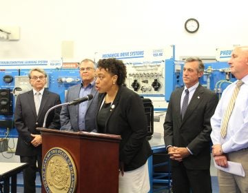 State Rep. Melissa Minor-Brown speaks at a bill signing ceremony at Delaware Technical Community College’s Innovation and Technology Center in New Castle. (Courtesy of Gov. Carney staff)