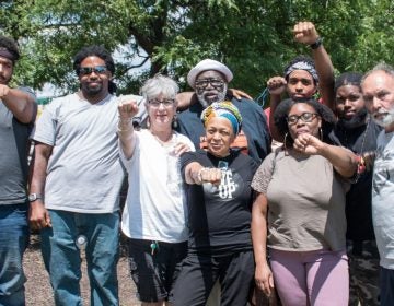 Pam Africa, third from right, and MOVE sympathizers traveled on Friday to SCI Dallas in Luzerne County to visit ailing Delbert Africa. (Courtesy of Joe Piette)