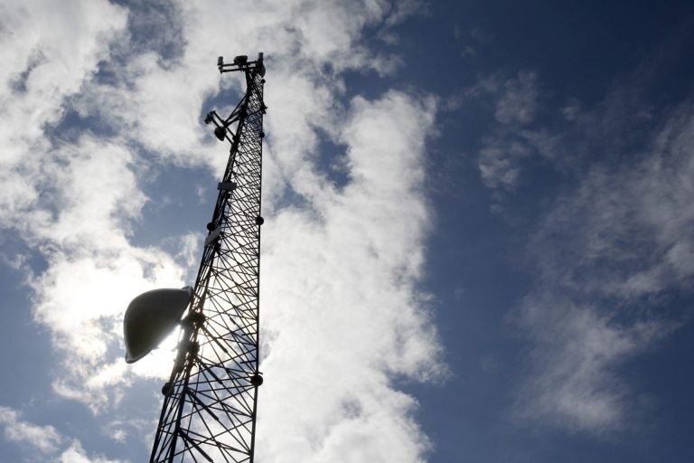 A new broadband tower rises into the sky on Wednesday, June 6, 2012 in Plainfield, Vt. (AP Photo)