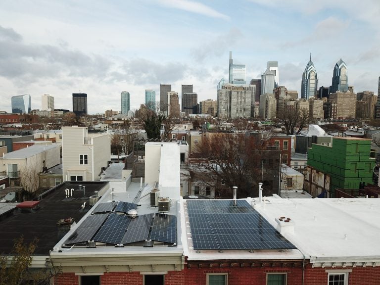 Solar panels on Philadelphia rowhouses. (Adam Stein for Solar States)