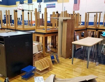 Chairs, desks and other equipment cluttered the gymnasium at Bayard on Aug. 16, four days after school opened. (Courtesy of Sherry Dorsey Walker)