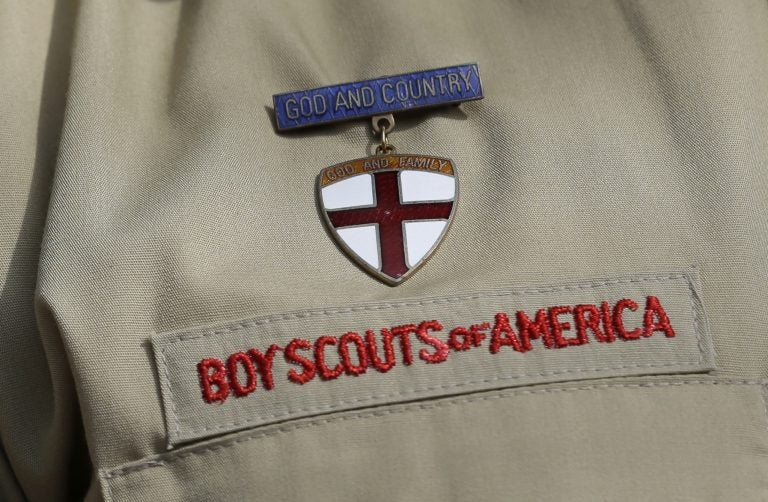 This Feb. 4, 2013 file photo shows a meal pin on a Boy Scout's uniform in Irving, Texas. (Tony Gutierrez/AP Photo)