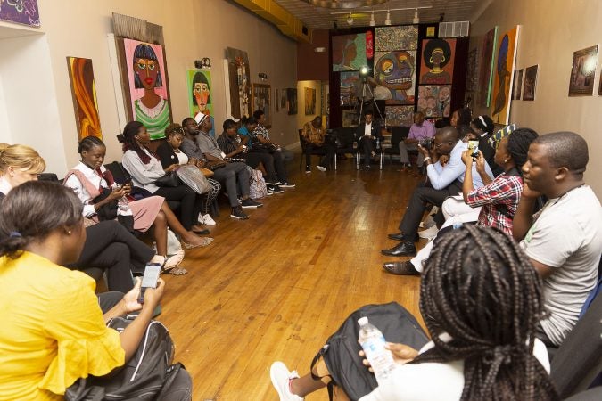 The Chester Made and Mandela Washington Fellowship Exchange 2019 ends with a large group discussion where Fellows and Chester Made representatives share their greatest take-aways from the day. (Greg Irvin)