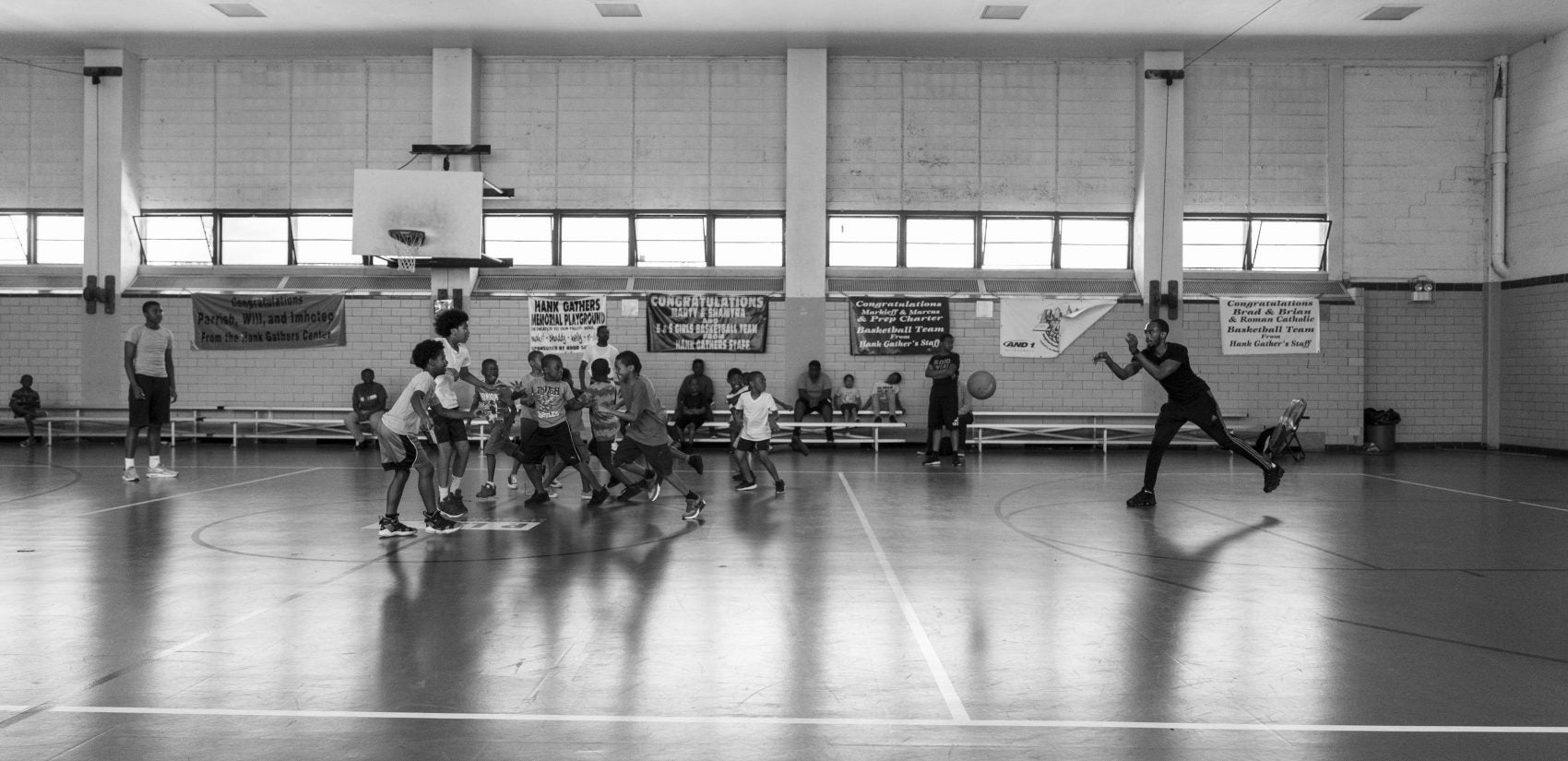 A game of dodgeball at the Hank Gathers Rec Center. (Jessica Kourkounis for Keystone Crossroads)