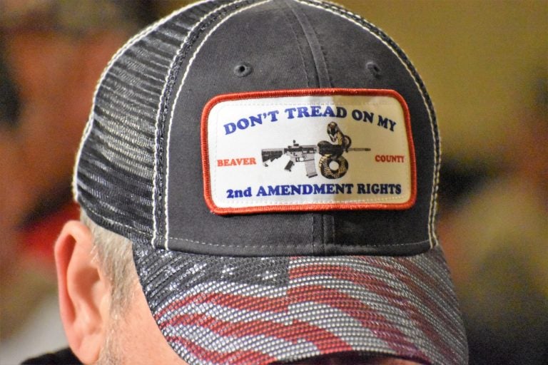 A man wears a 'Don't Tread On My 2nd Amendment Rights' hat in the state Capitol during a rally on May 6, 2019. (Ed Mahon/PA Post)