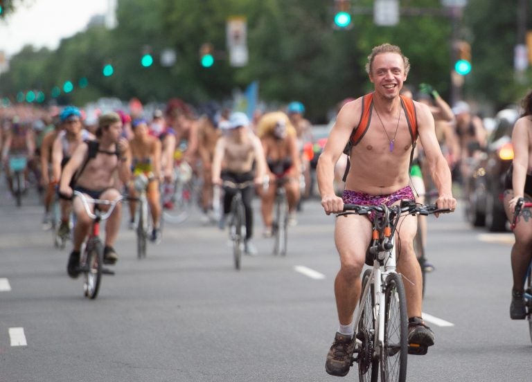 Extremely fit woman looking good at the naked bike ride Porn Pic