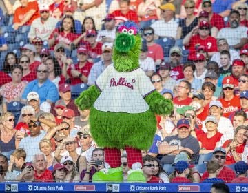 The Phillie Phanatic during a baseball game between the Philadelphia Phillies and the Colorado Rockies, Saturday, May 18, 2019, in Philadelphia. (Laurence Kesterson/AP Photo)