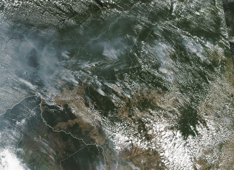 Several of the fires burning in the Amazon rainforest can be seen even from space, as evidenced by this satellite image provided by NASA earlier this month. Brazil's National Institute for Space Research said the country has seen a record number of wildfires this year.
(NASA via AP)
