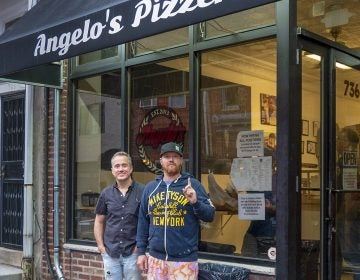 Front-of-house expert Martin Cugine and chef Brad Spence outside Angelo's in South Philly (Danya Henninger/Billy Penn) 
