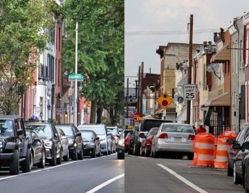 Leafy Pine Street in Center City is contrasted with treeless North 5th Street in Hunting Park. (Emma Lee/WHYY)