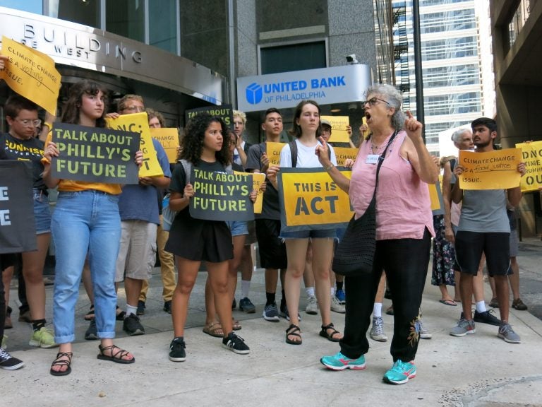 The Sunrise Movement organized protests like this one in July 2019 in Philadelphia to pressure the Democratic National Committee to hold a primary debate focused on climate change. (Jeff Brady/NPR)