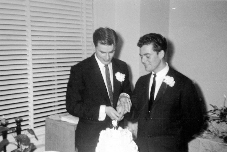 The search is on to identify two men in a series of photos from a gay wedding that were printed in a North Philly drugstore in 1957, but never returned to their owners. (Courtesy of the One National Gay & Lesbian Archives in Los Angeles and the John J. Wilcox, Jr. Archives in Philadelphia)