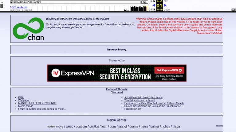 An archived screenshot of 8chan, an online message board that shooters have used to post messages before their attacks, describes itself as “the darkest reaches of the Internet.” An archived screenshot of 8chan, an online message board that shooters have used to post messages before their attacks, describes itself as 'the darkest reaches of the Internet.' (Wayback Machine/Screenshot by NPR)