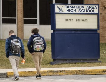 Students walk to Tamaqua Area High School in Tamaqua, Pa., Friday, Jan. 4, 2019. Parents are going to court to block the Pennsylvania school district from allowing teachers to carry guns in school. (AP Photo/Matt Rourke)