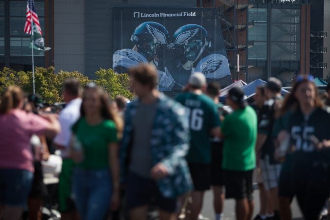 Green as far as the eye can see at the tailgate for the Eagles' season opener on Sept. 8, 2019. (Emily Cohen for WHYY)