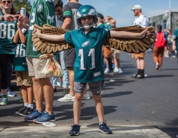 Gavin Santora, 8, came from Tabernacle, N.J. with his family for the Eagles' season opener on Sept. 8 2019. (Emily Cohen for WHYY)