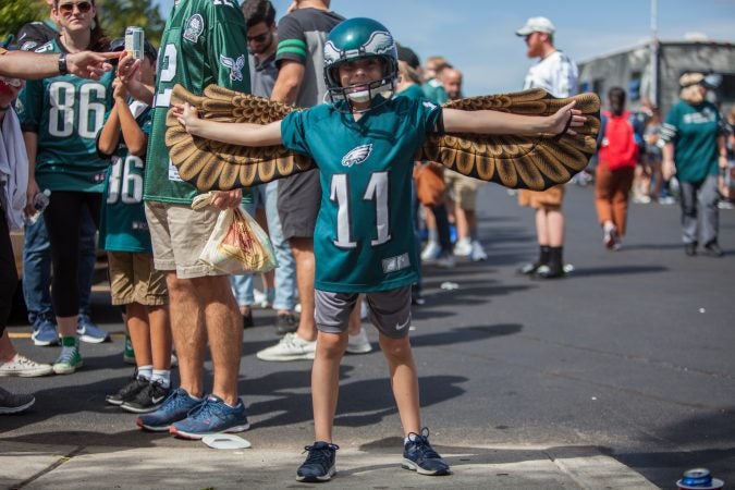 Gavin Santora, 8, came from Tabernacle, N.J. with his family for the Eagles' season opener on Sept. 8 2019. (Emily Cohen for WHYY)