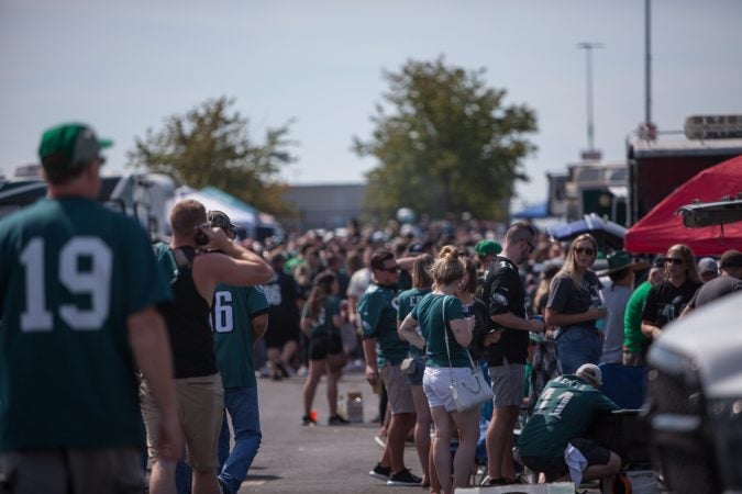 Green as far as the eye can see at the tailgate for the Eagles' season opener on Sept. 8, 2019. (Emily Cohen for WHYY)